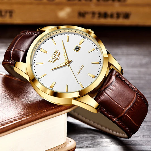 LIGE Fashion Brown Leather Watch Men Military Sports Men's Quartz Wristwatches Casual Waterproof Chronograph Relogios Masculino